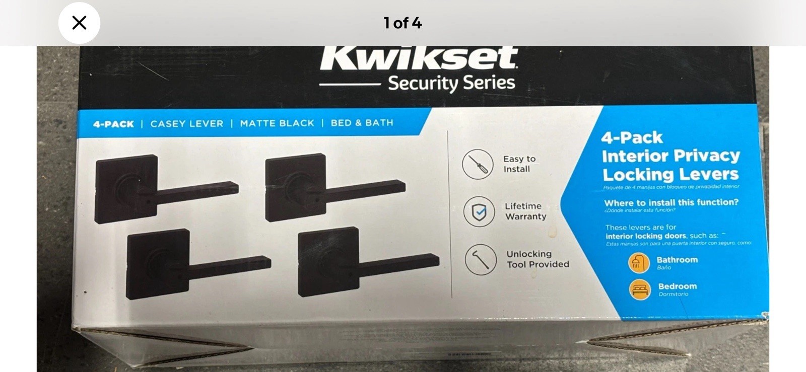 *4-Sets* Kwikset Casey Interior Privacy Locking Door Handle Matte 93002-943 *4-Sets* Kwikset Casey Interior Privacy Locking Door Handle Matte 93002-943