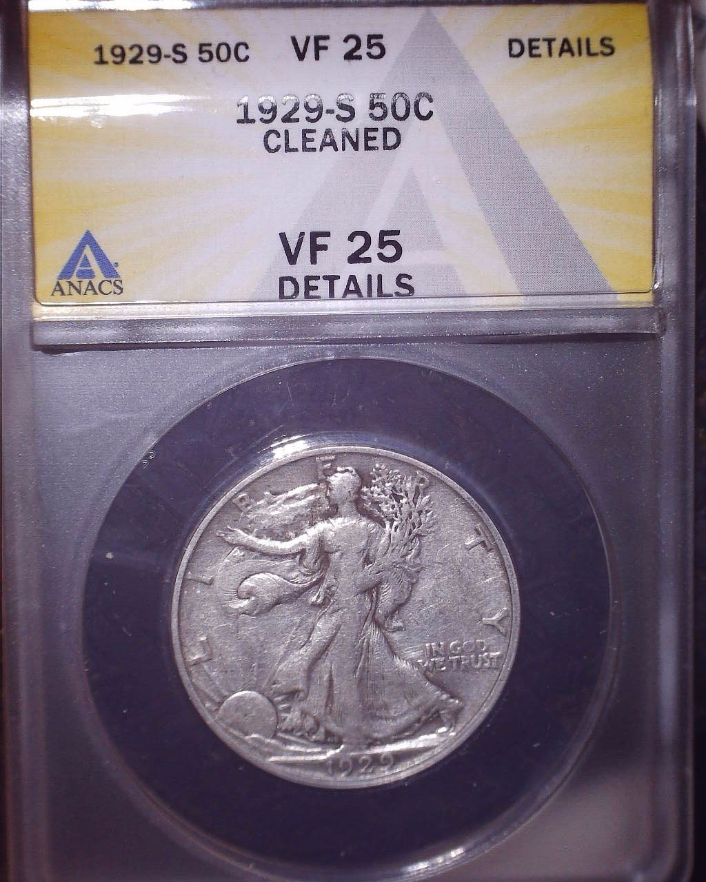 1929-S Walking Liberty Liberty Half Dollar, ANACS VF 25, Issue Free 1929-S Walking Liberty Liberty Half Dollar, ANACS VF 25, Issue Free