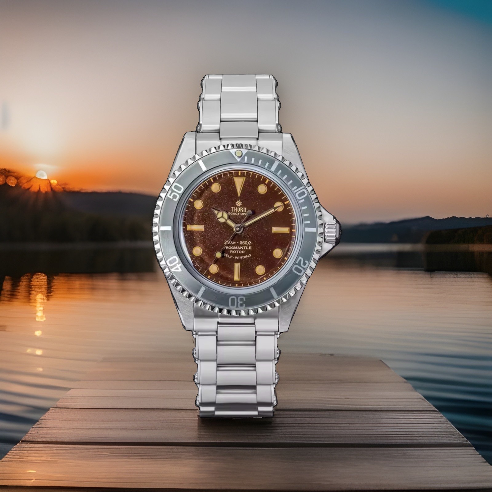 Thorn T023 V4 Retro Diver Watch – Tropical Brown Dial, Ghost Bezel, PT5000, 200M