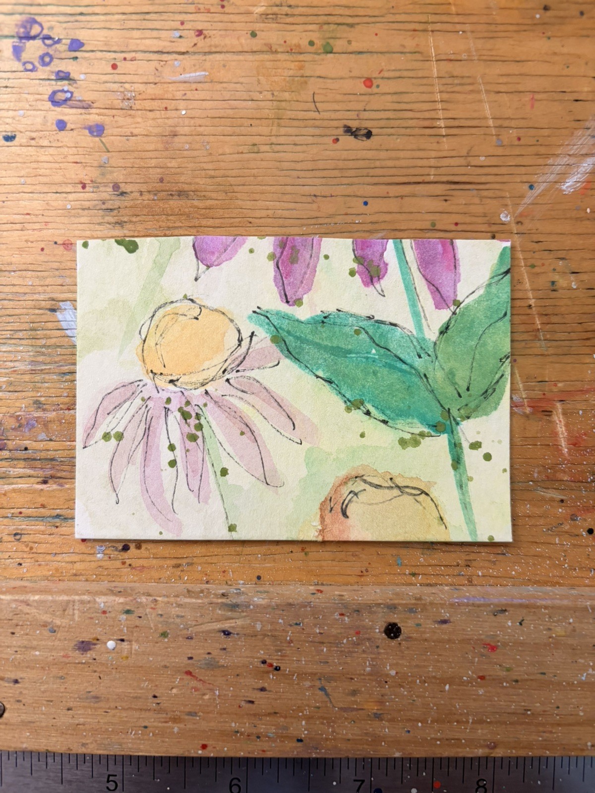 Painting ACEO Original Art Watercolor Humming Bird Greens Neutral Colors