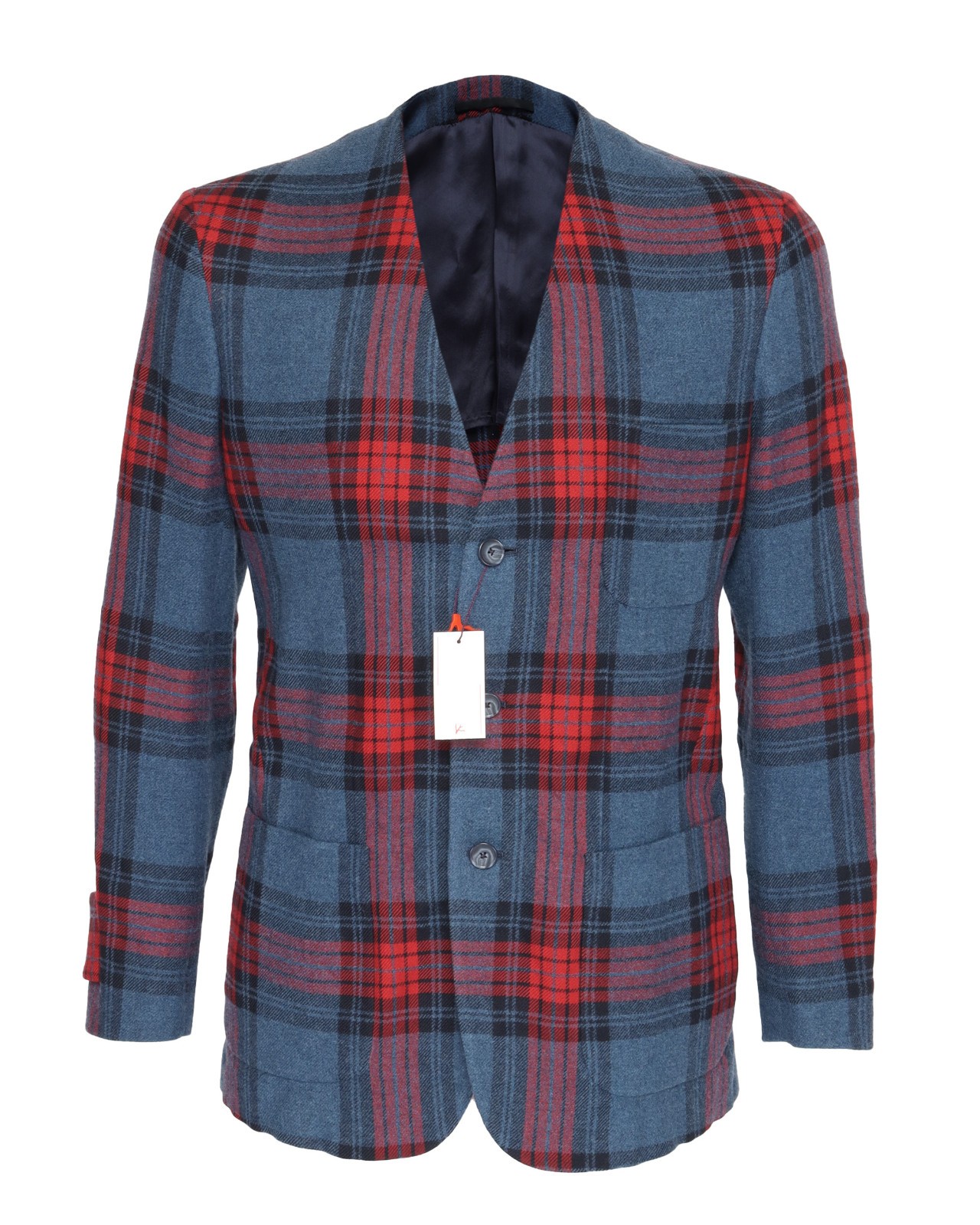NWT ISAIA NAPOLI JACKET coat blue red plaids wool cotton luxury Italy 44 usa 34