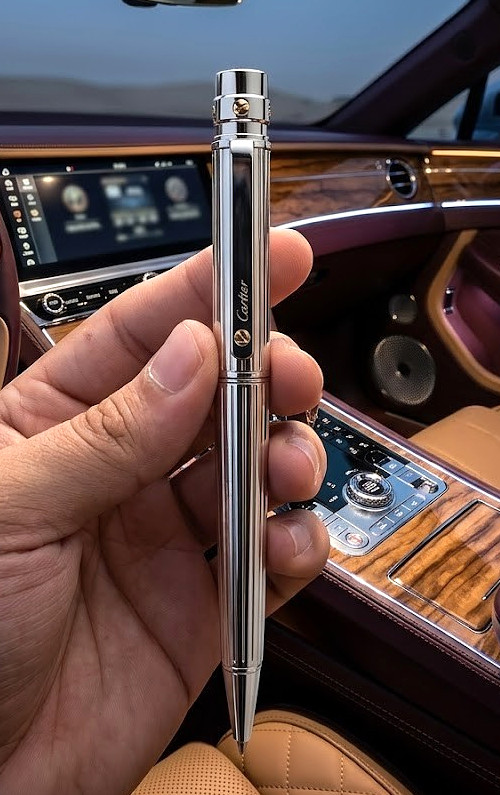 Authentic Cartier Santos Silver Trim Ballpoint Pen Luxury Executive Writing Gift