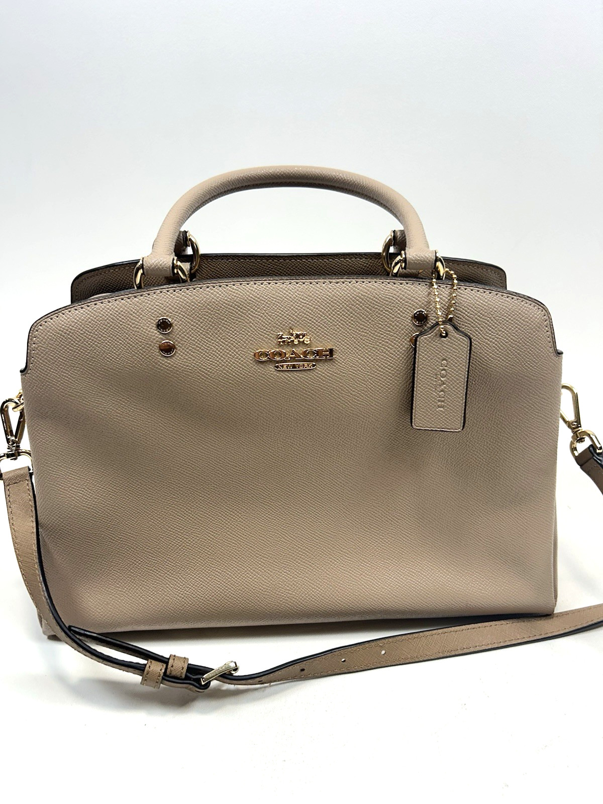 NEW Coach Lillie Carryall Crossgrain Leather Bag Satchel Taupe NWOT #91493