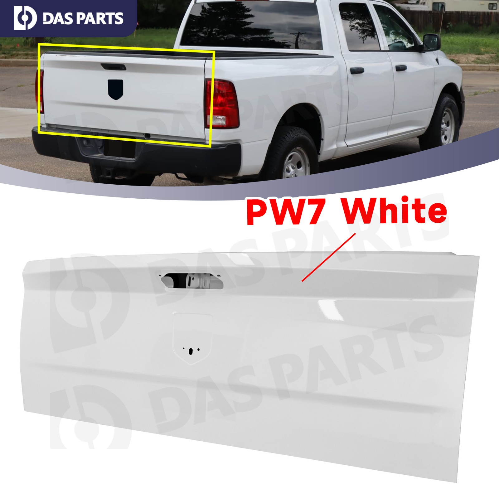 Fit For 2010-2018 RAM Truck 1500 2500 3500 Painted PW7 *White* Tailgate Shell