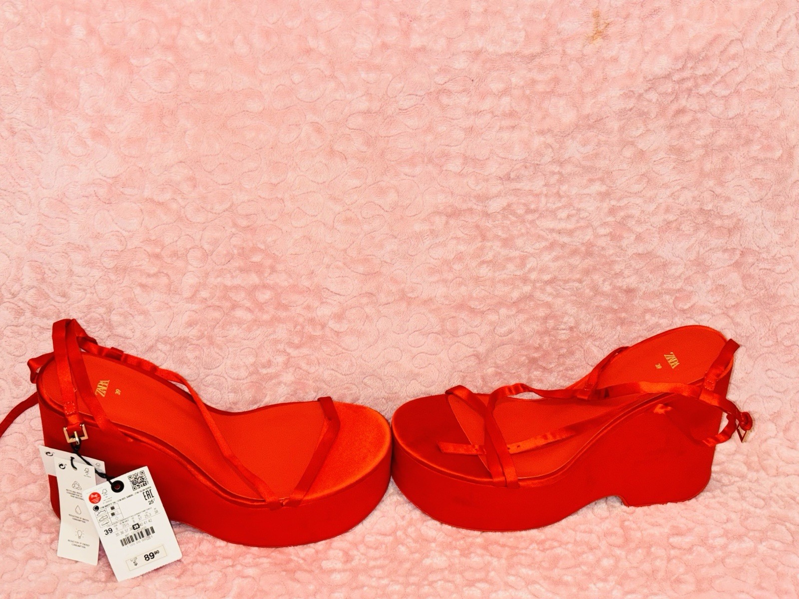 ZARA Red Platform Wedge Sandals Women’s Size 8 US/39 EU NWT Strappy Heels