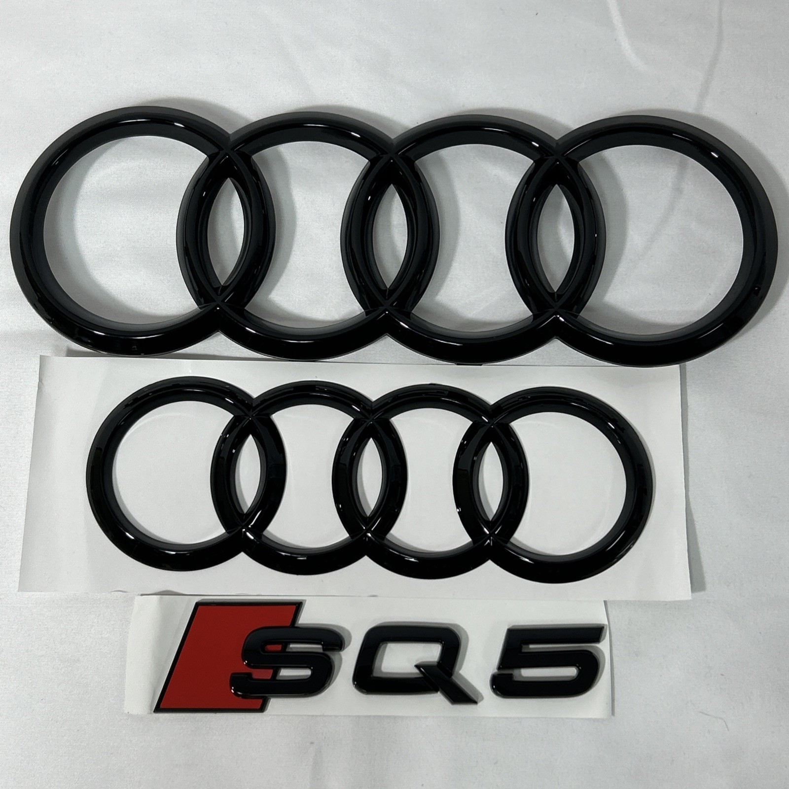 3pc AUDI SQ5 Ring Fron/Rear Grille 273mmx202mm Adhesive Emblems Gloss Black