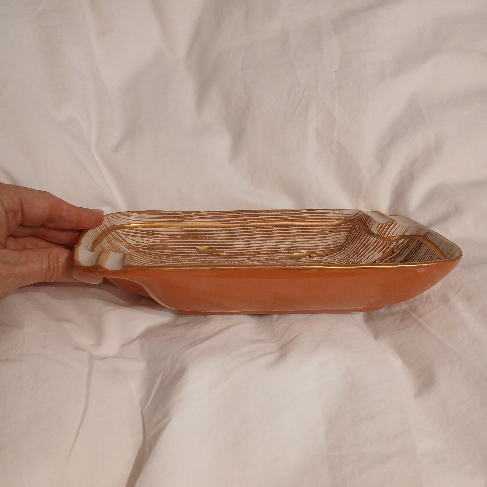 Vintage  California Mid Century Modern MCM Ashtray Orange Glaze & Brown