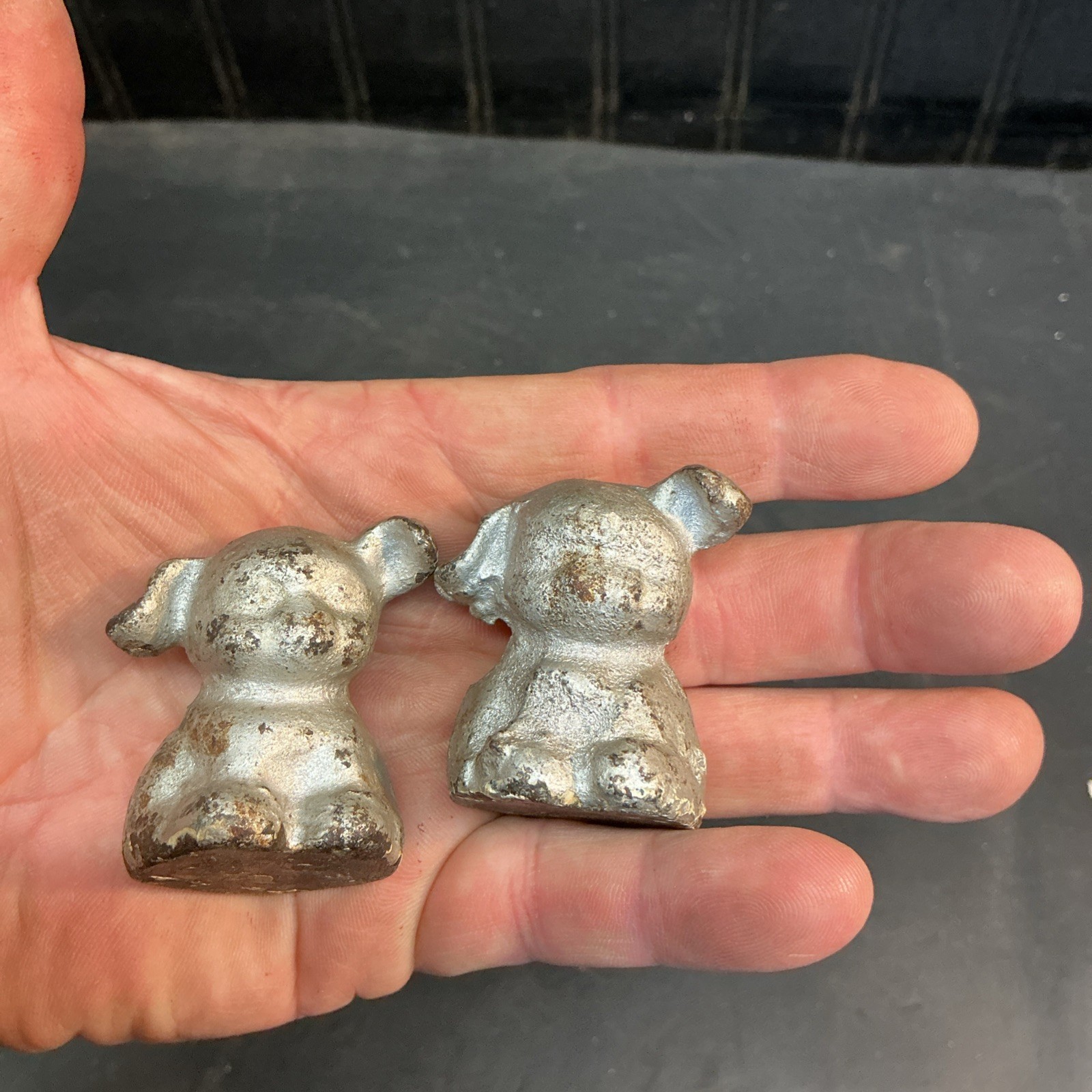 Vintage Hubley Hines Cast Iron Puppy Dog Paper Weight Lot of 2 Dogs 