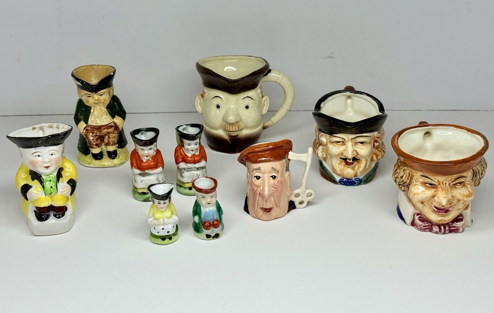 Lot Of 10 Vintage Miniature Toby Mugs Handmade in England & Japan Rare Mixed Lot