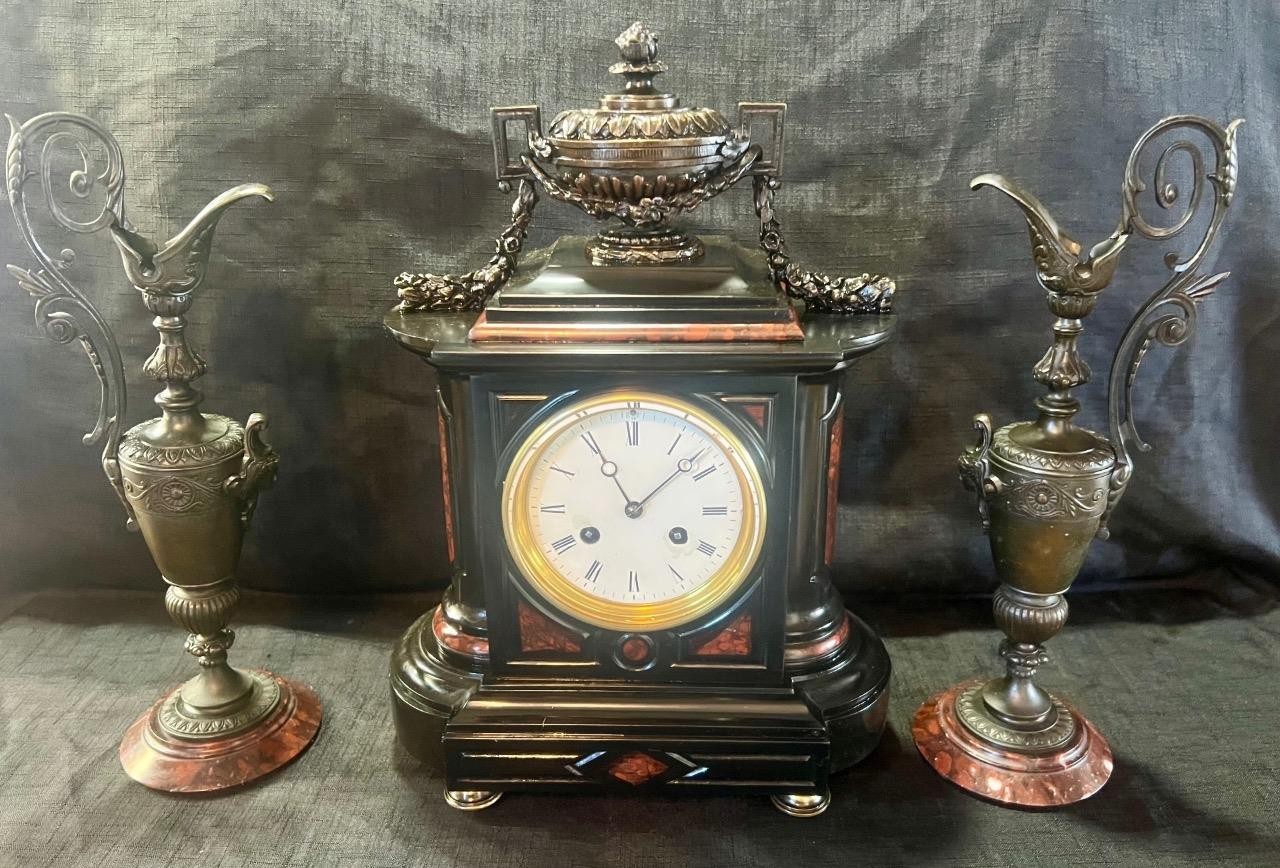Antique french clock garniture marble