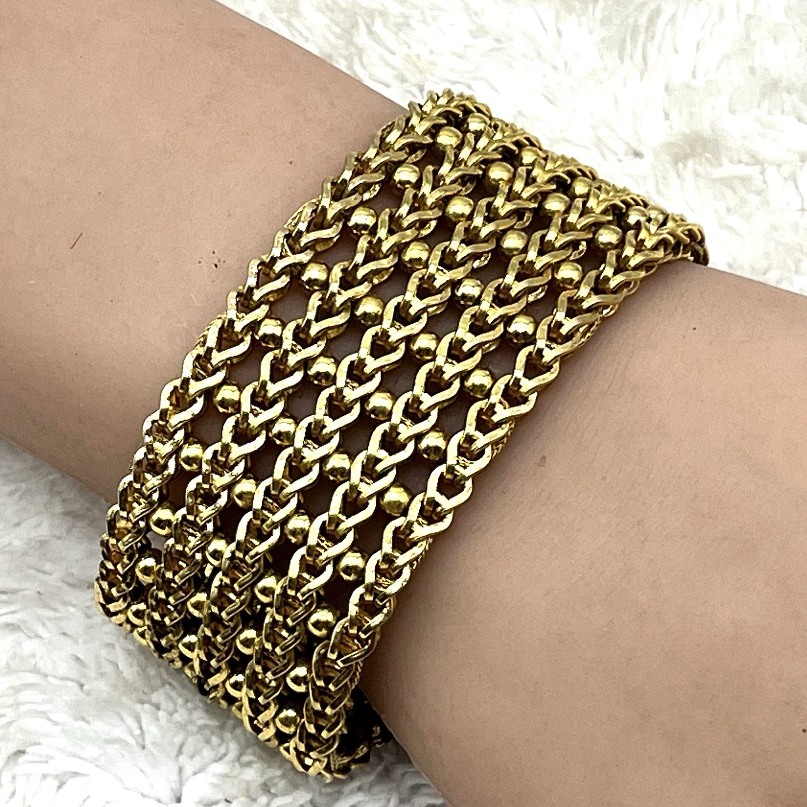 Vintage Grosse Germany Bracelet 1968 Gold Tone Mesh Chunky Wide Fits 7\ Vintage Grosse Germany Bracelet 1968 Gold Tone Mesh Chunky Wide Fits 7\