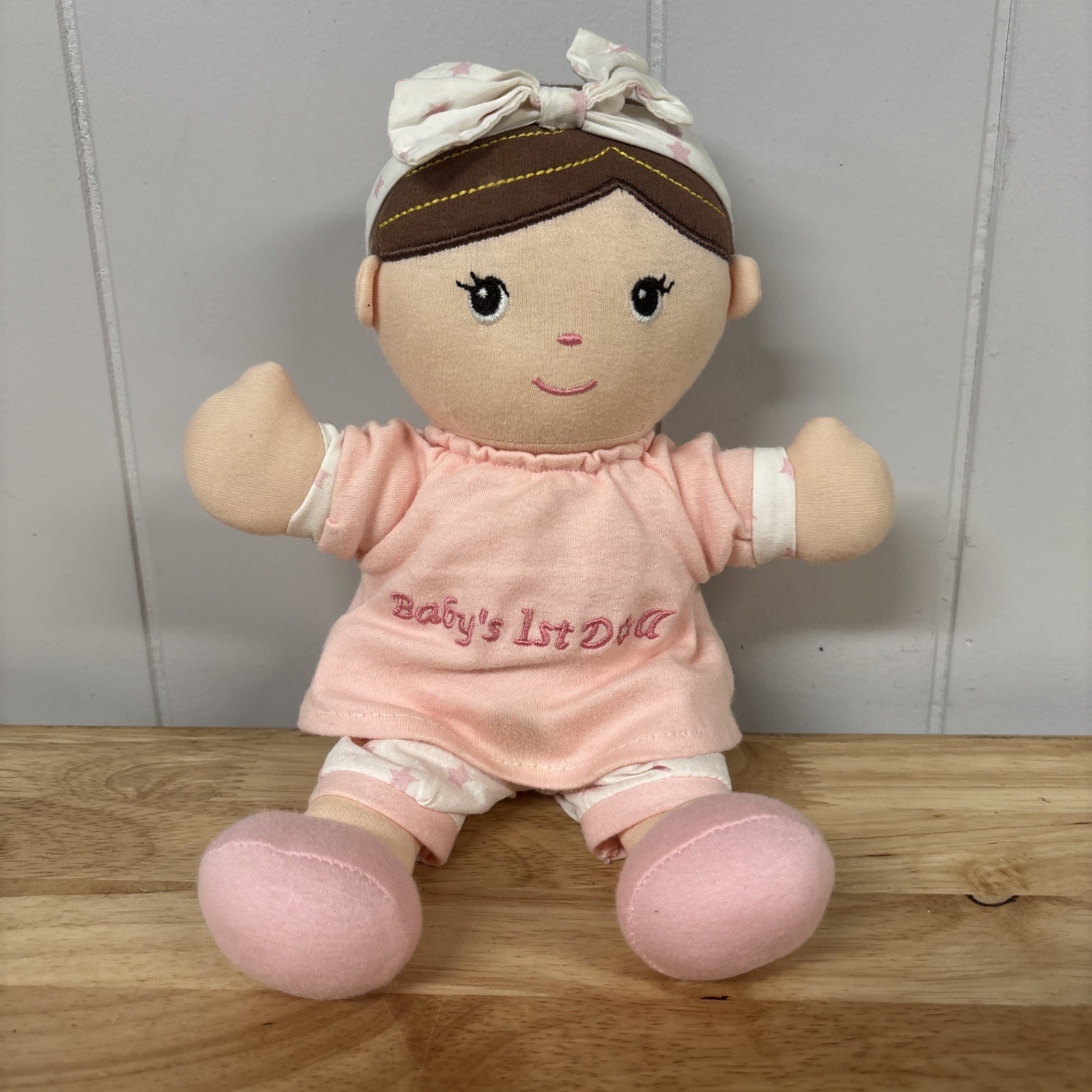 Linzy Luna Plush Baby Doll Brown Hair Baby\'s First Doll Star Headband Pants 10\