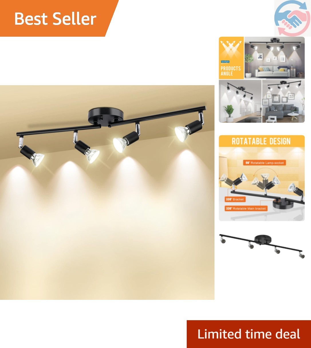 Track Lighting Kit, 4 Head Foldable Ceiling Spot Light with GU10 Socket for K... Track Lighting Kit, 4 Head Foldable Ceiling Spot Light with GU10 Socket for K...