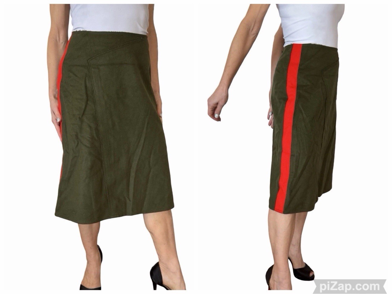 Women\'s Joseph Green Page Felt Skirt  Wool Cashmere A Line Stripe 40/8 NWT $435