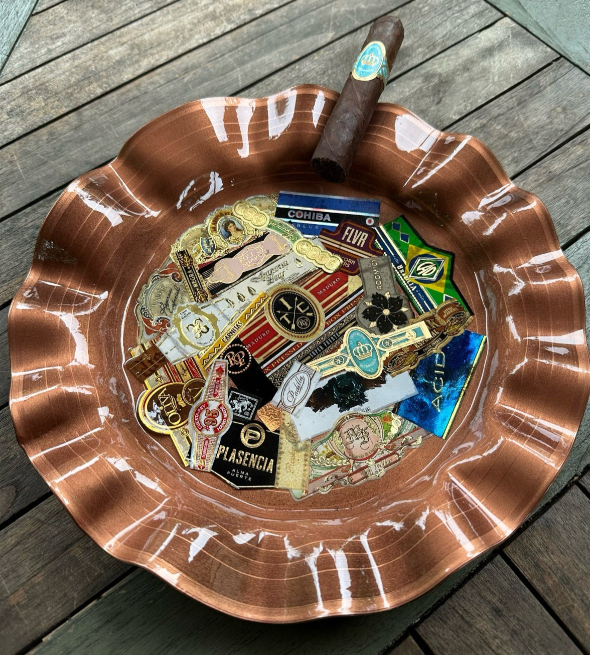 RARE & HANDMADE - Cigar Ashtray - Painted COPPER - ONE OF KIND