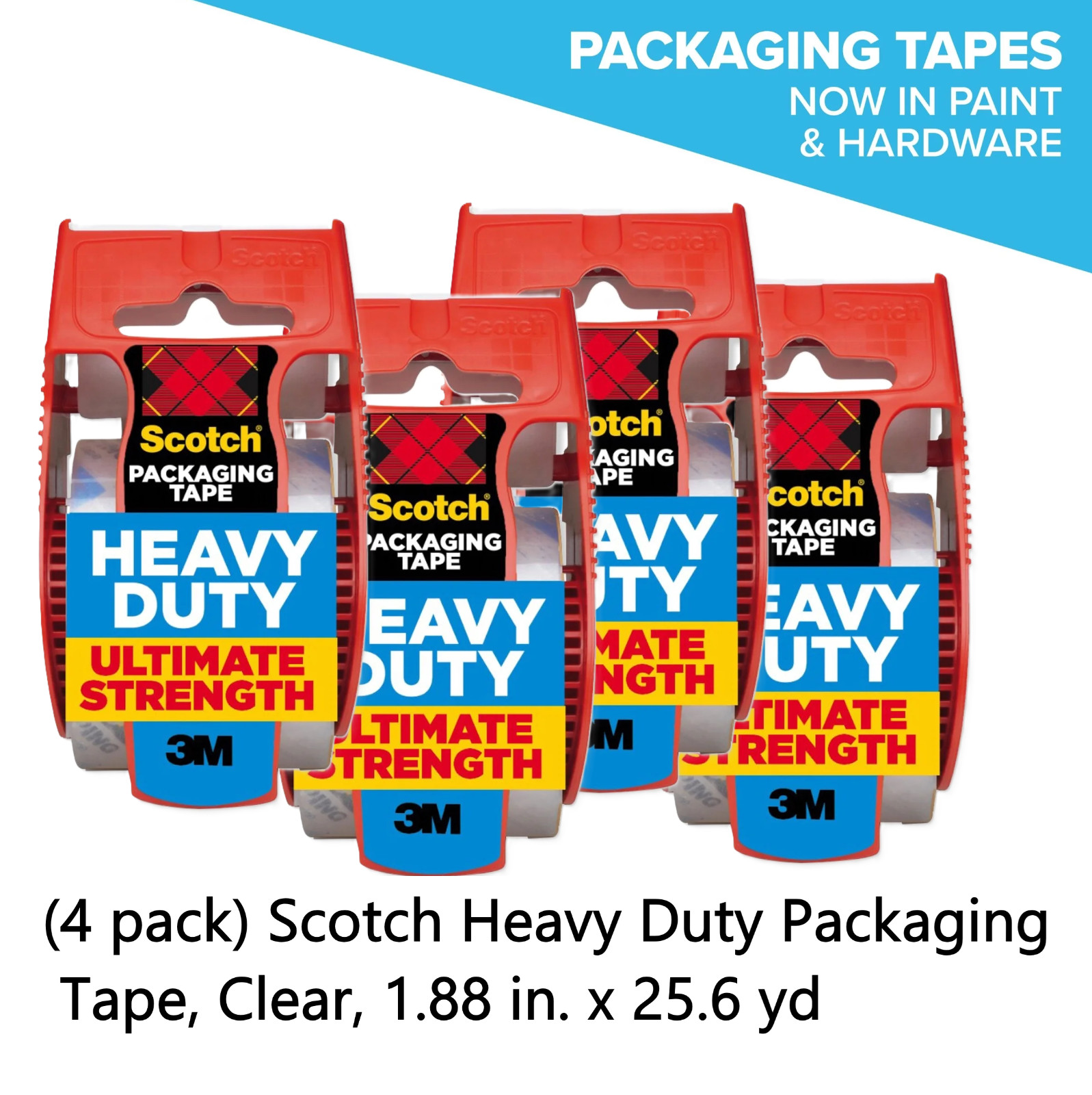 4 Pack Scotch Heavy Duty Packaging Tape Clear 1.88