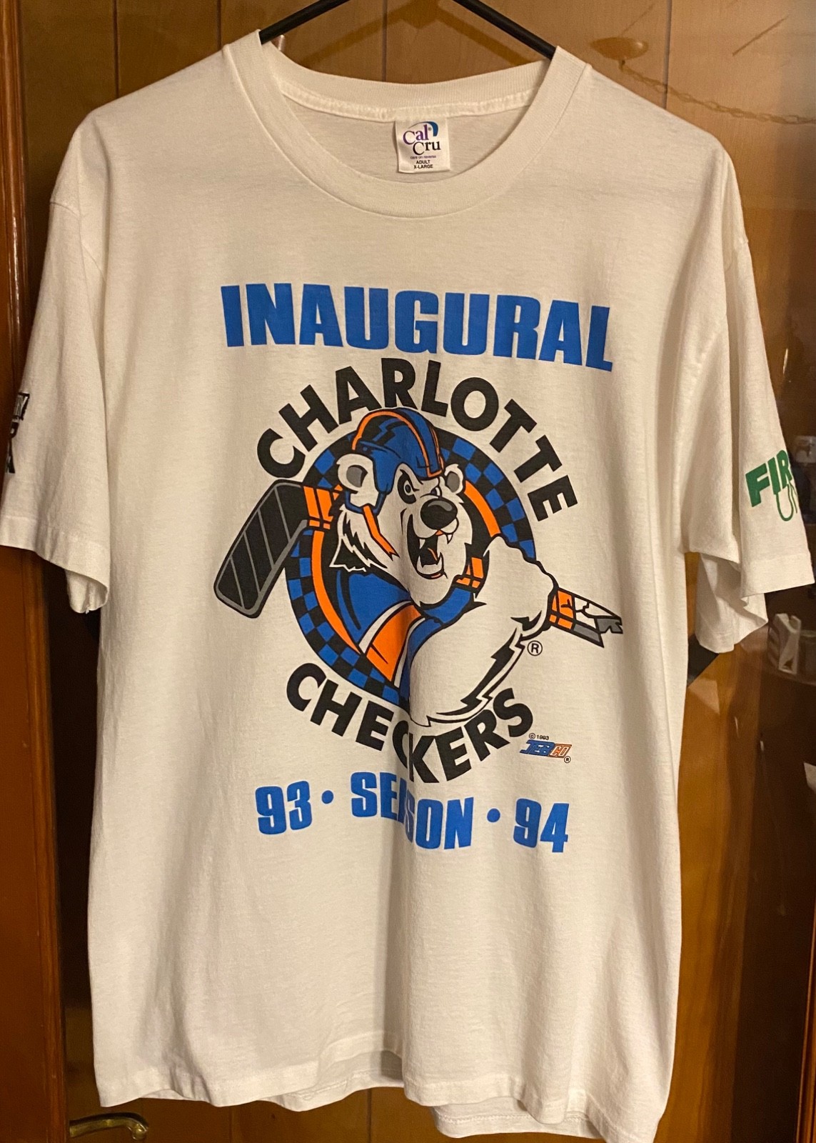 Vintage Never Worn 1993 Charlotte Checkers 93-94 Season Jebco/Cal Cru XL T-Shirt