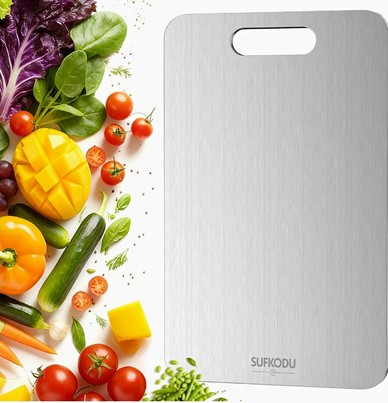 SUFKODU 100% Pure Titanium Cutting Board 13x8 - Bacteria Resistant, Odor-Free SUFKODU 100% Pure Titanium Cutting Board 13x8 - Bacteria Resistant, Odor-Free