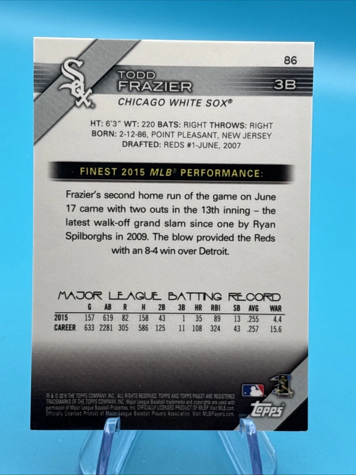2016 Finest #86 Todd Frazier Gold Refractor #/50