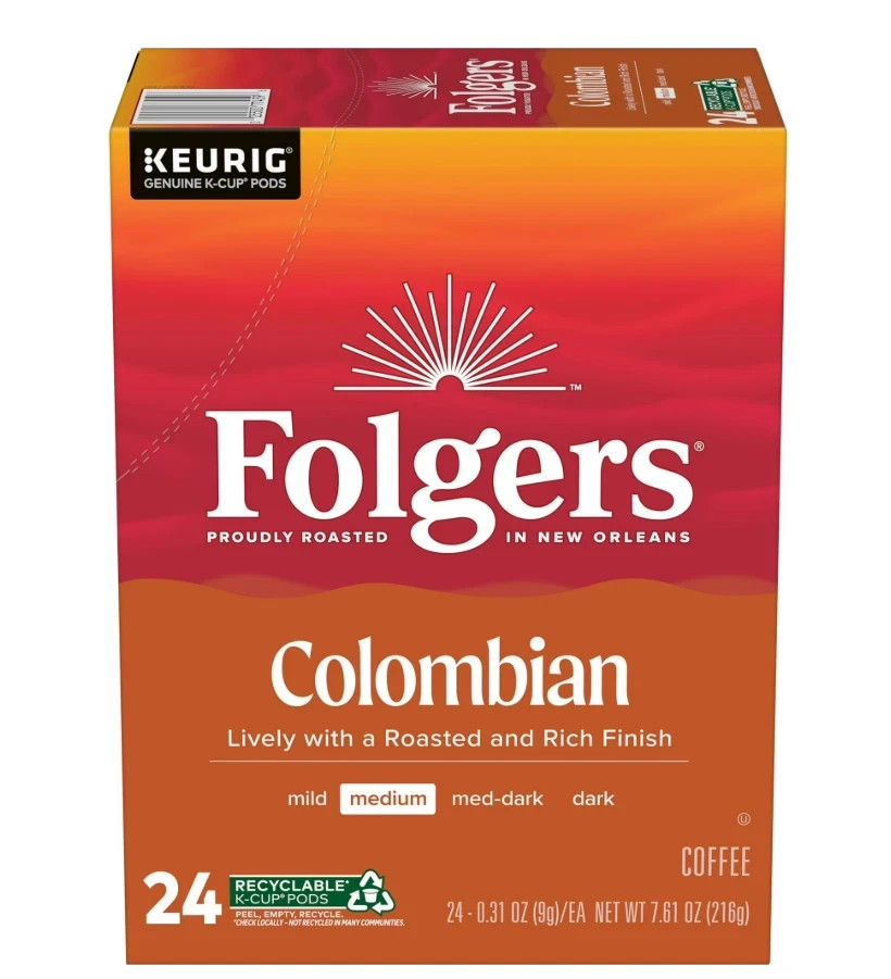Folgers Colombian Coffee, Medium Roast, Keurig K Cup Brewers, 24 Count Box Folgers Colombian Coffee, Medium Roast, Keurig K Cup Brewers, 24 Count Box