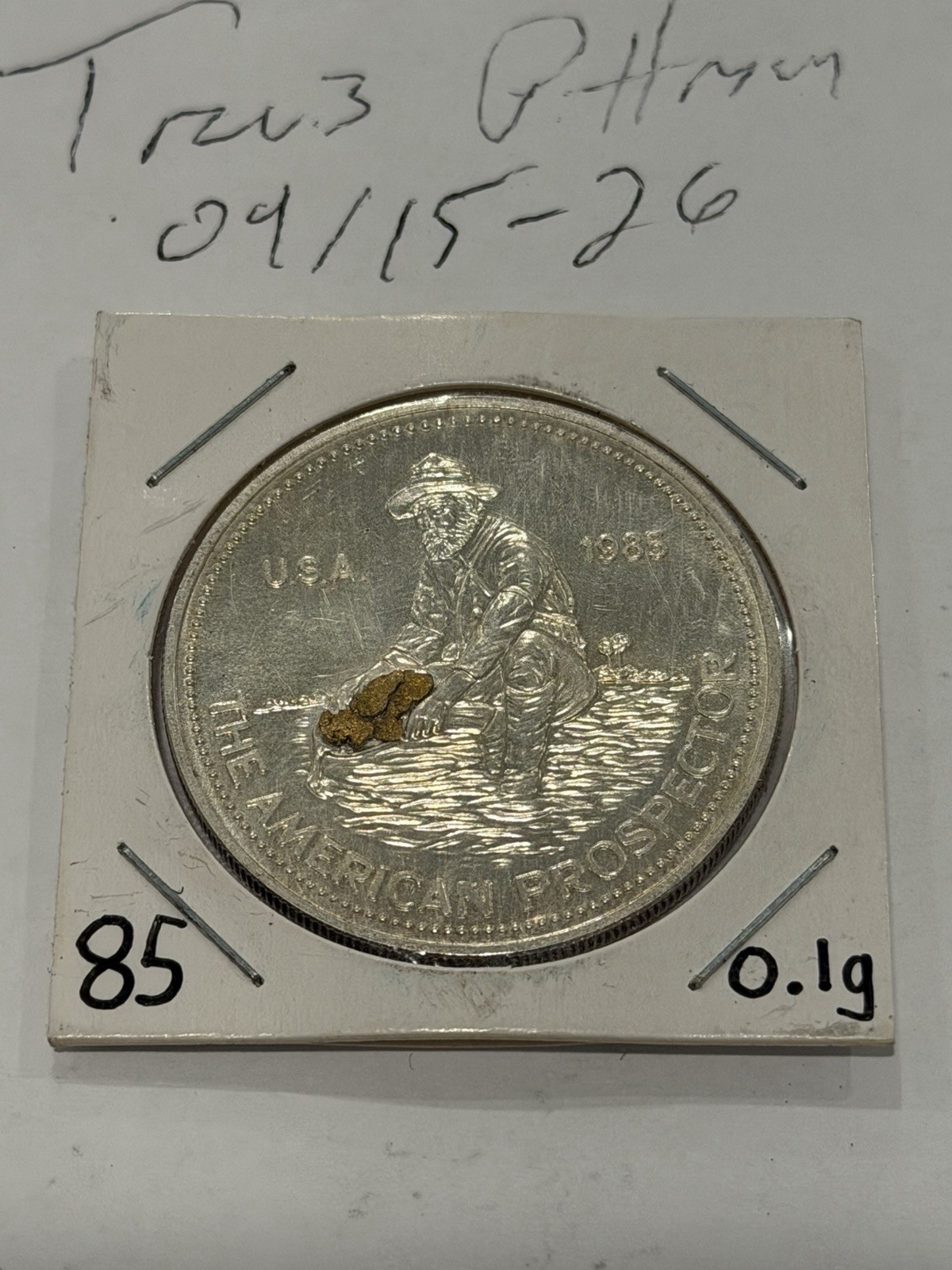 Engelhard American Prospector 1985 1 oz .999 Fine Silver Round W/GOLD Engelhard American Prospector 1985 1 oz .999 Fine Silver Round W/GOLD
