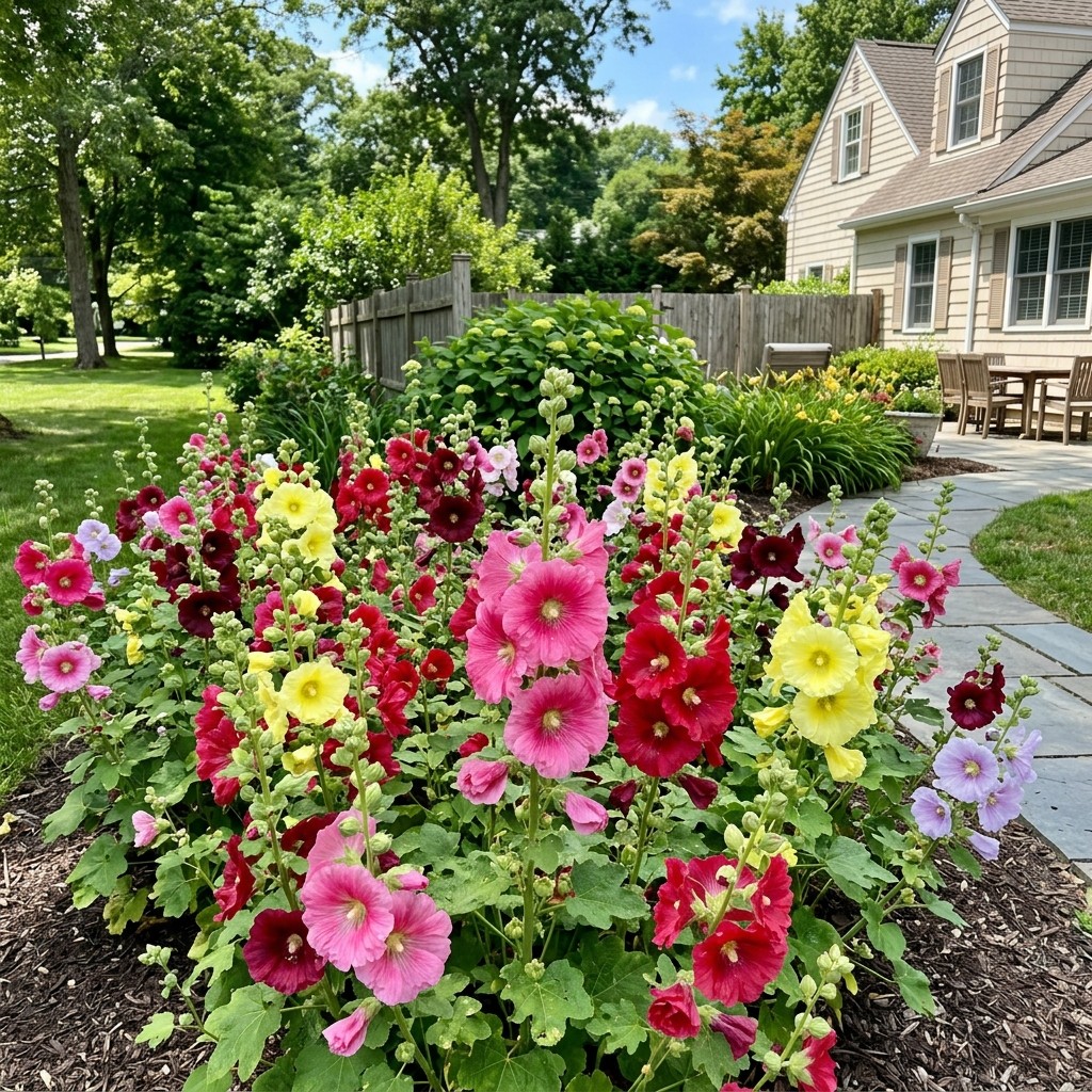 100 Dwarf Mixed Hollyhock Seeds for Planting - Long Lasting Patio Blooms