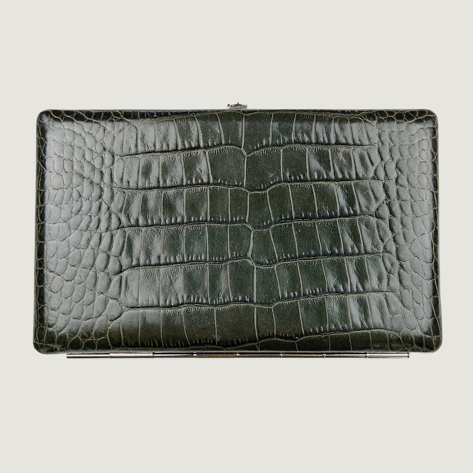 Vintage Abas Cache Green Aligator Embossed Leather Frame Wallet Clutch