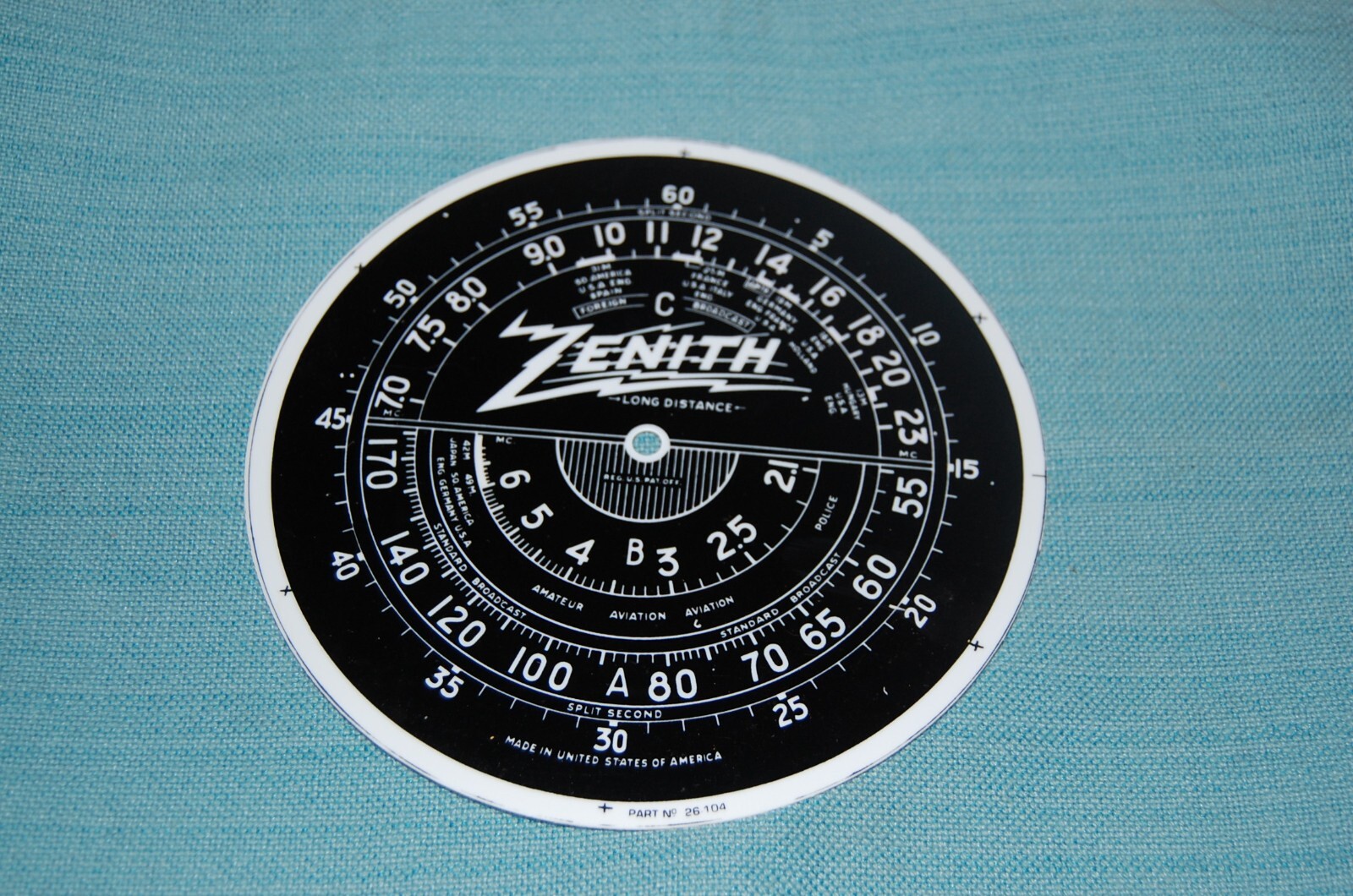 Authentic Zenith Vintage Replica  RADIO DIAL #26-104  for 6-v-27, 6-v-62