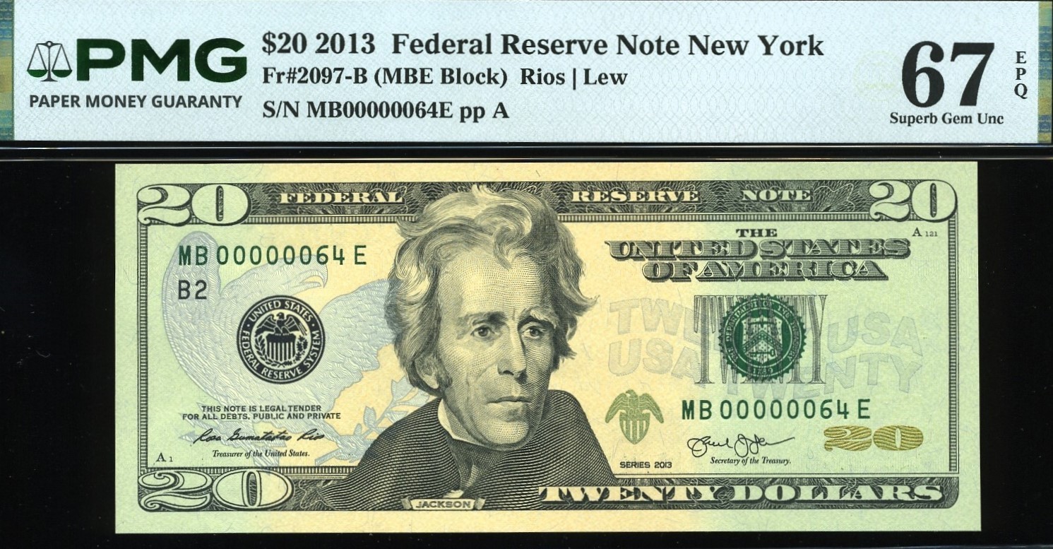 2013 $20 FRN MB00000064E P.M.G #67EPQ