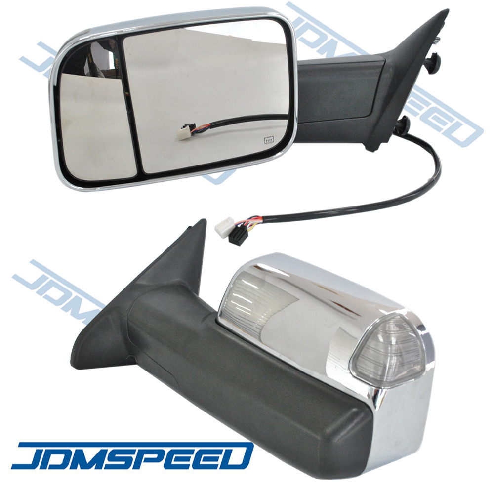 Pair Chrome Power Heated Towing Mirrors For 2009-15 Ram 1500 Pickup Signal Light