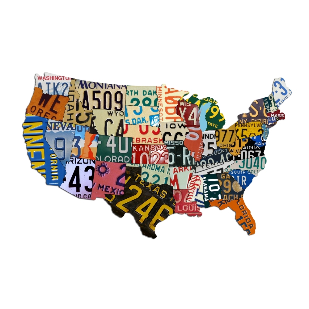 Plasma Cut Aluminum USA License Plate Map (35
