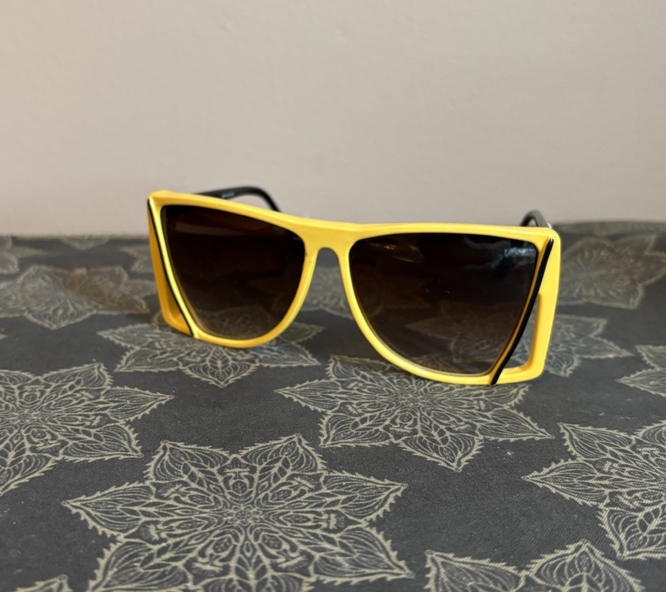 Vintage Yellow Stripe Made In Hong Kong Unique Design Sunglasses