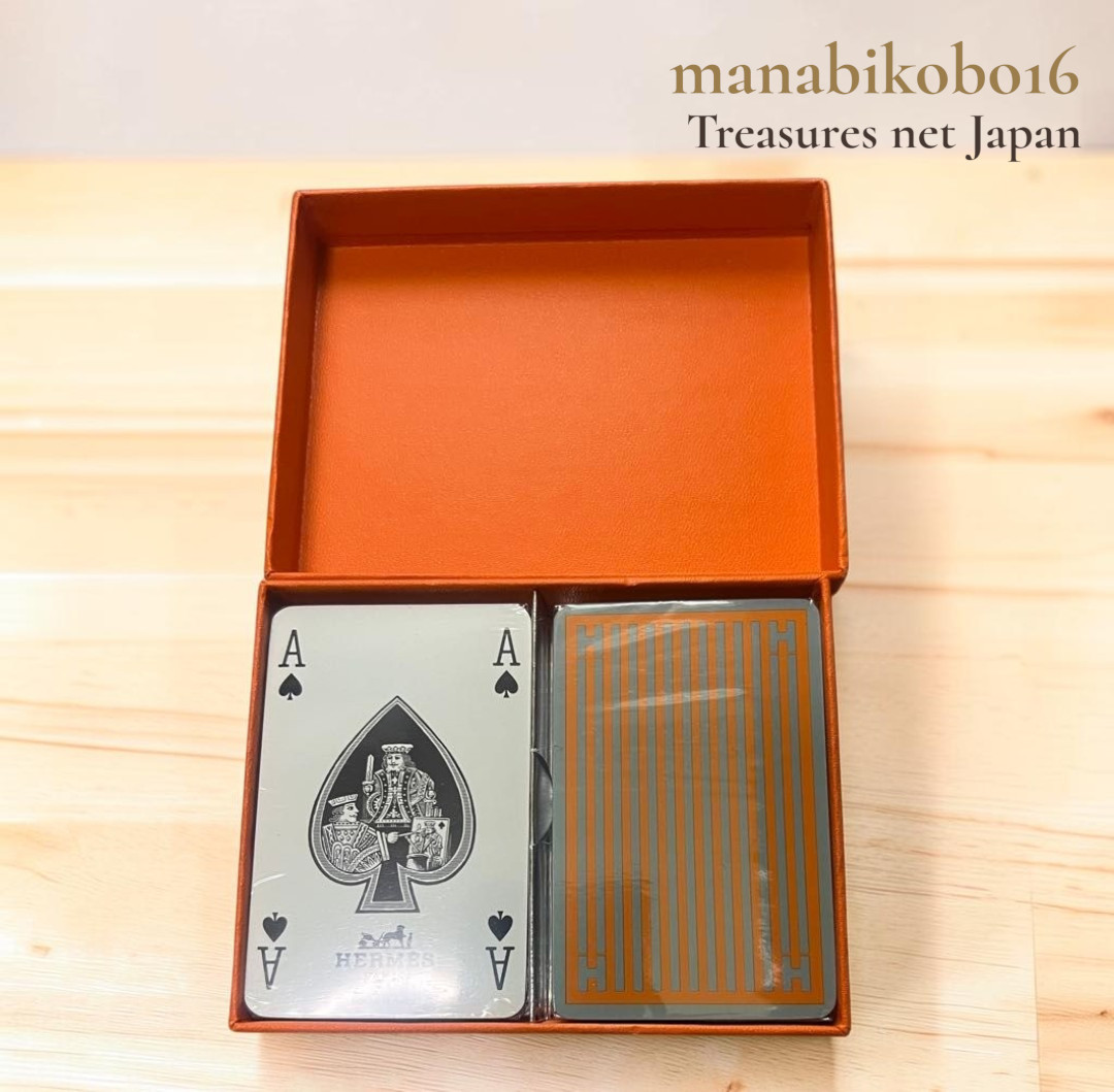 UNused HERMES 2 deck of playing cards Striped pattern Silver Edge Mini Brand Box UNused HERMES 2 deck of playing cards Striped pattern Silver Edge Mini Brand Box