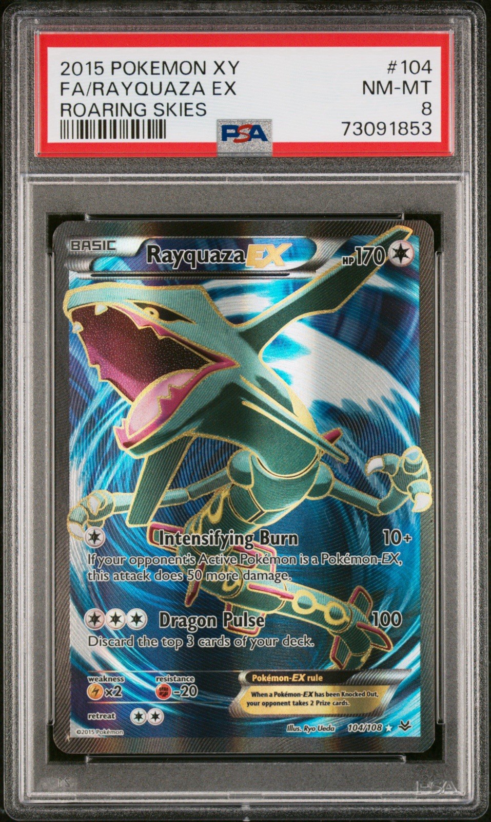Pokemon 2015 XY Roaring Skies Rayquaza EX #104 PSA 8