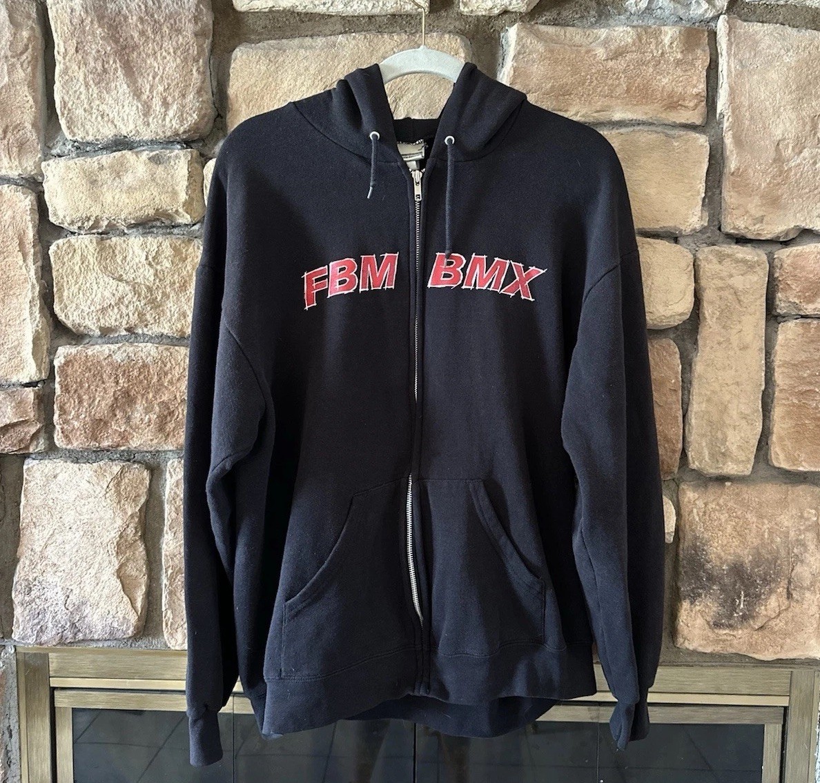 VTG Early 00s FBM BMX Bike Co. Zip Up Hoodie Black Spellout Logo Size Men’s Sz L VTG Early 00s FBM BMX Bike Co. Zip Up Hoodie Black Spellout Logo Size Men’s Sz L