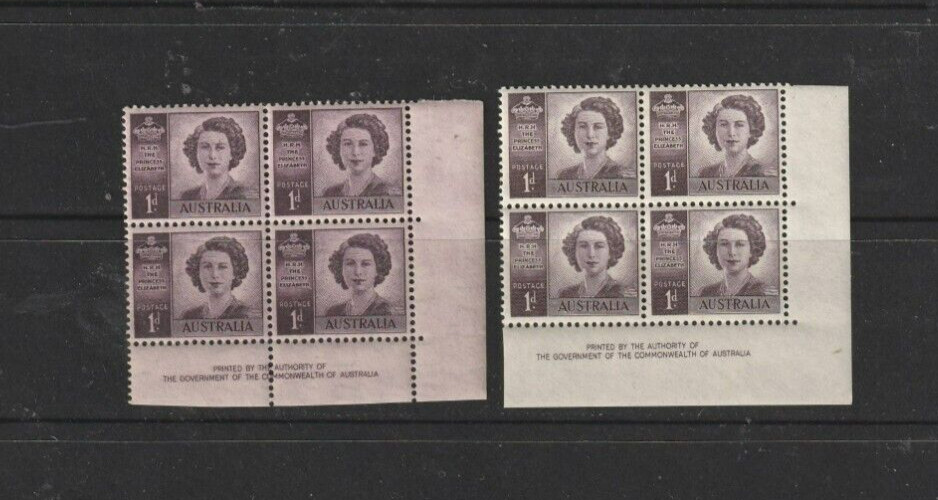 STAMPS AUST PREDECIMAL  1947-8  1d  PRINCESS  IMPRINT  WMK  & NO WMK  MUH
