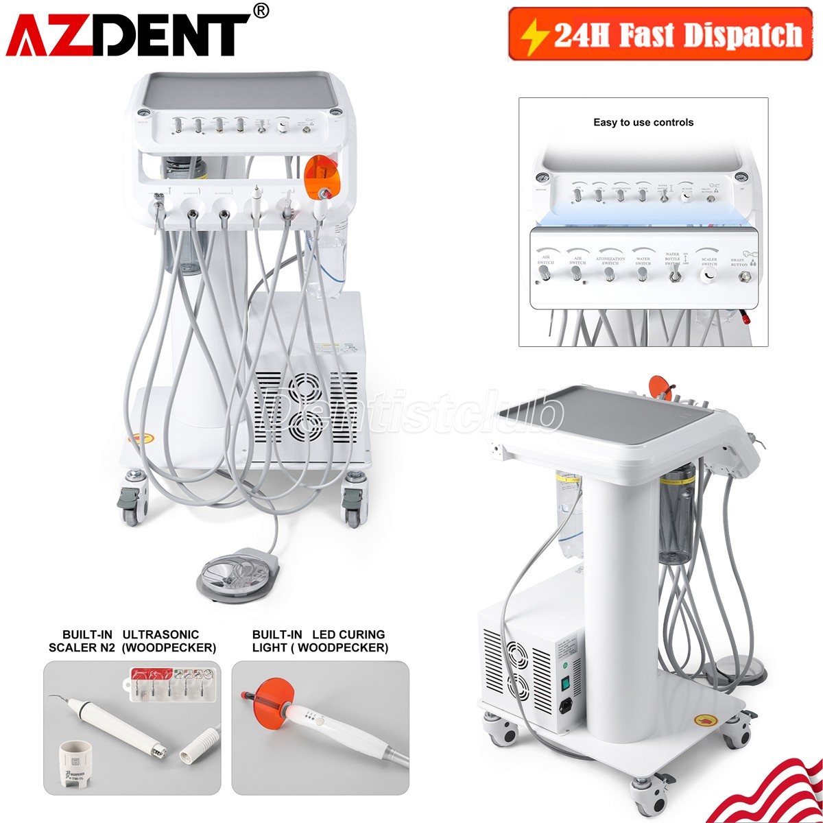 Portable Dental Mobile Delivery Unit Cart Air Compressor Suction System 4 Holes