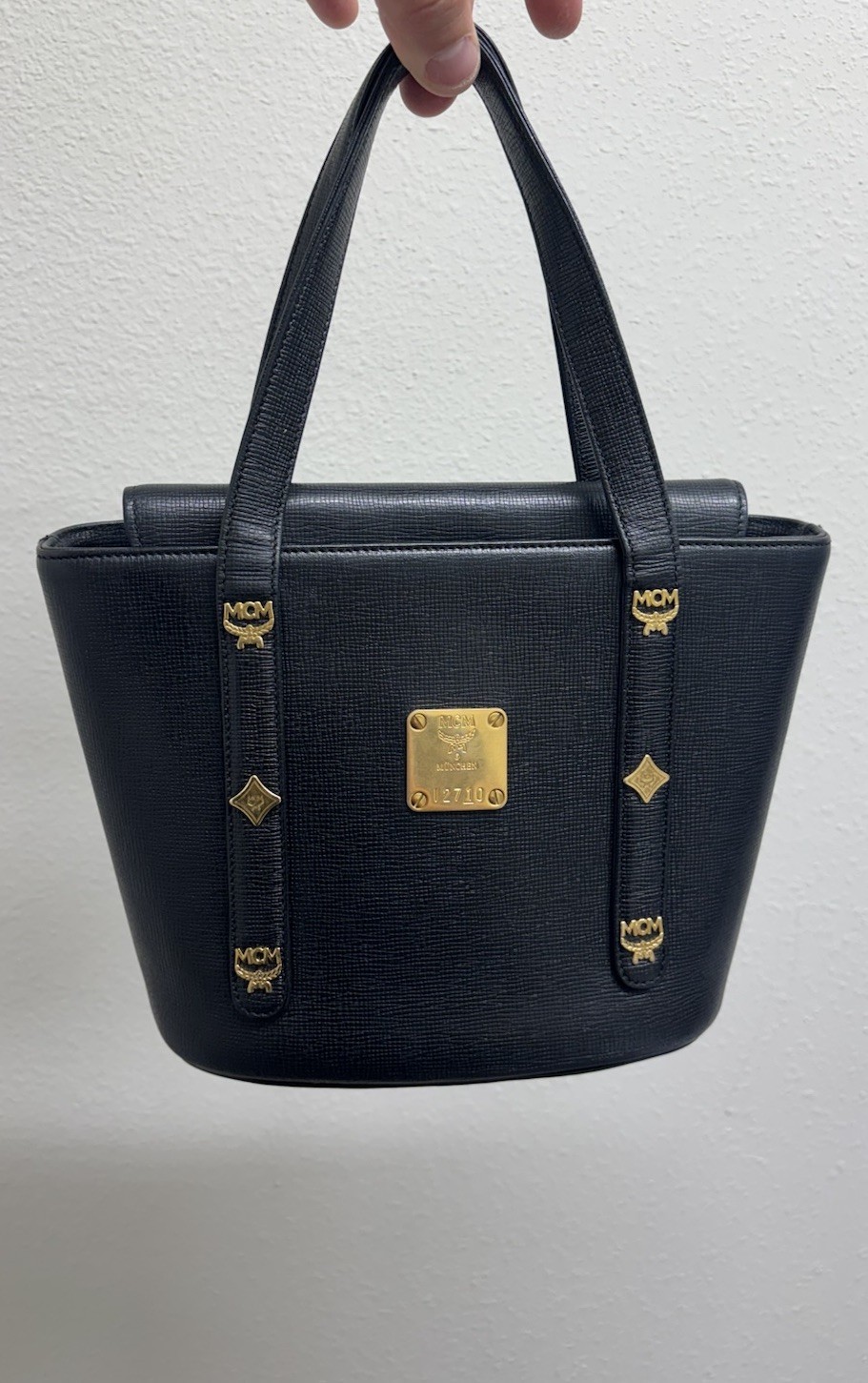 Vintage MCM Black Saffiano Leather Studded Munchen Mini Tote Vintage MCM Black Saffiano Leather Studded Munchen Mini Tote