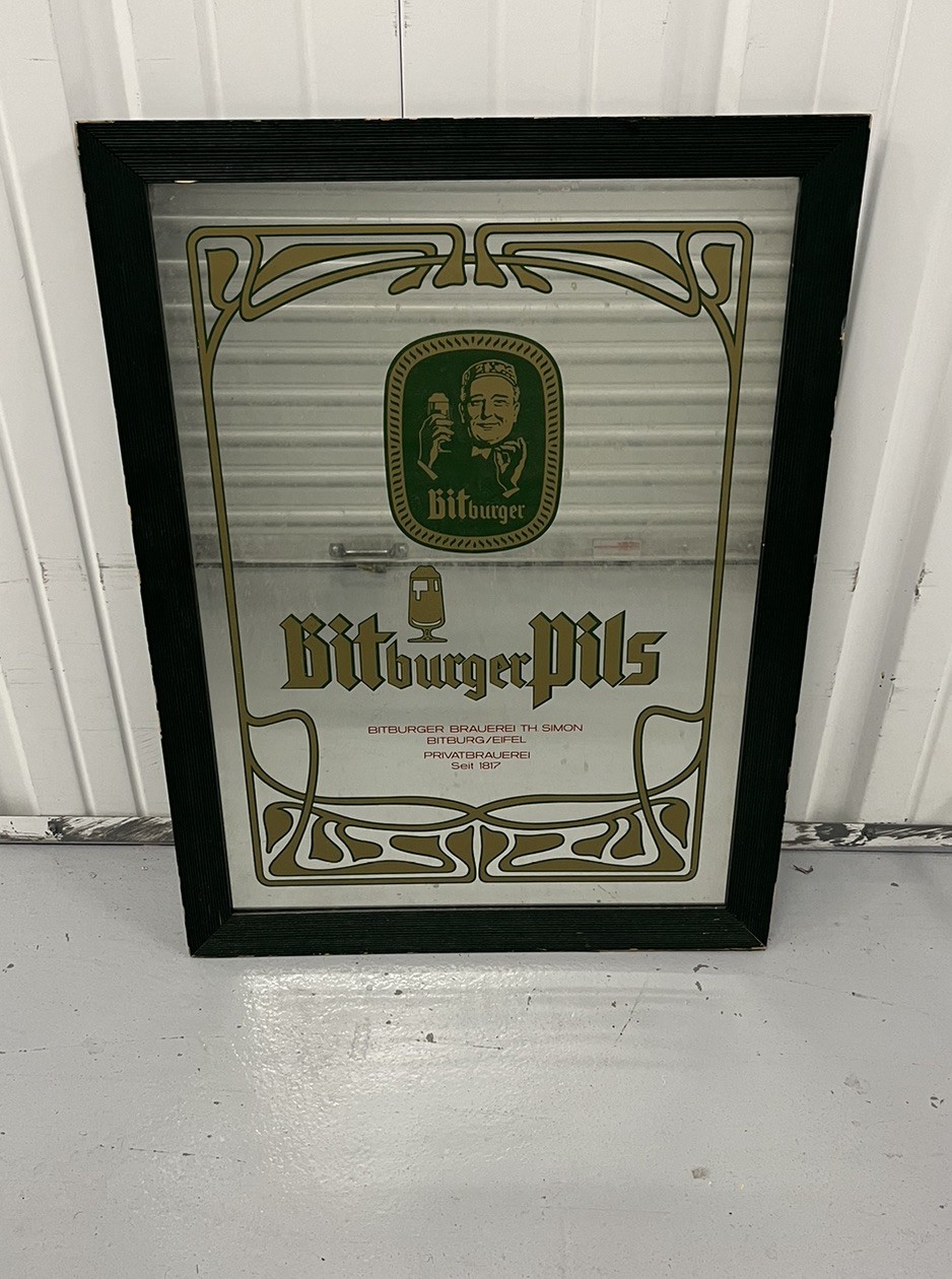 VTG Bitburger Pils German Beer Mirror Framed Wall Sign Graphic Pub Breweriana VTG Bitburger Pils German Beer Mirror Framed Wall Sign Graphic Pub Breweriana