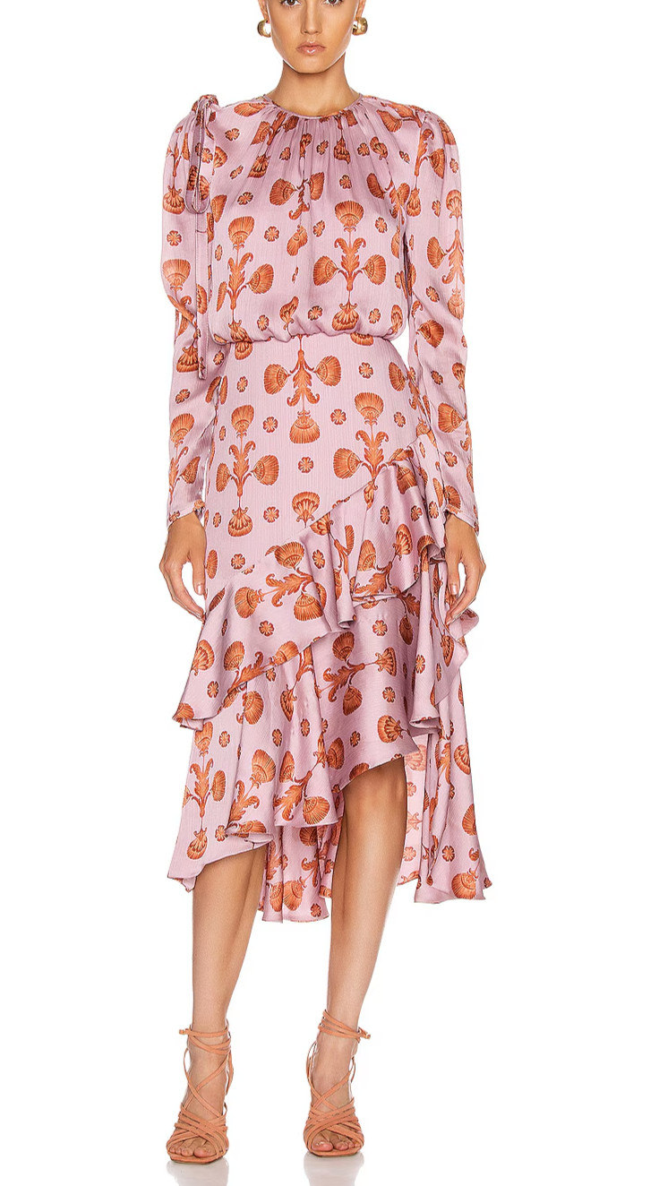 Johanna Ortiz Acordeon Del Mar Violet Fog & Chili Pepper Midi Dress Sz 6 A011679
