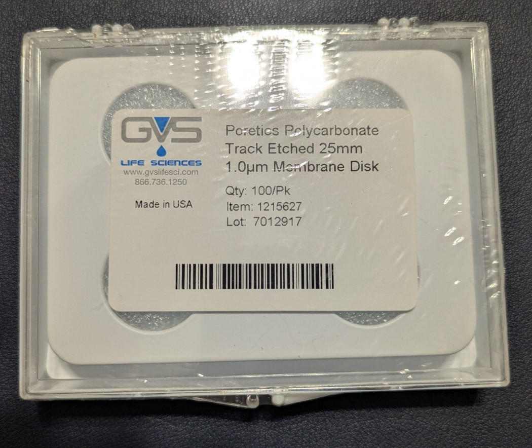 Polycarbonate Track Etched Membrane PCTE Filter, 1.0um, 25MM 100/pk