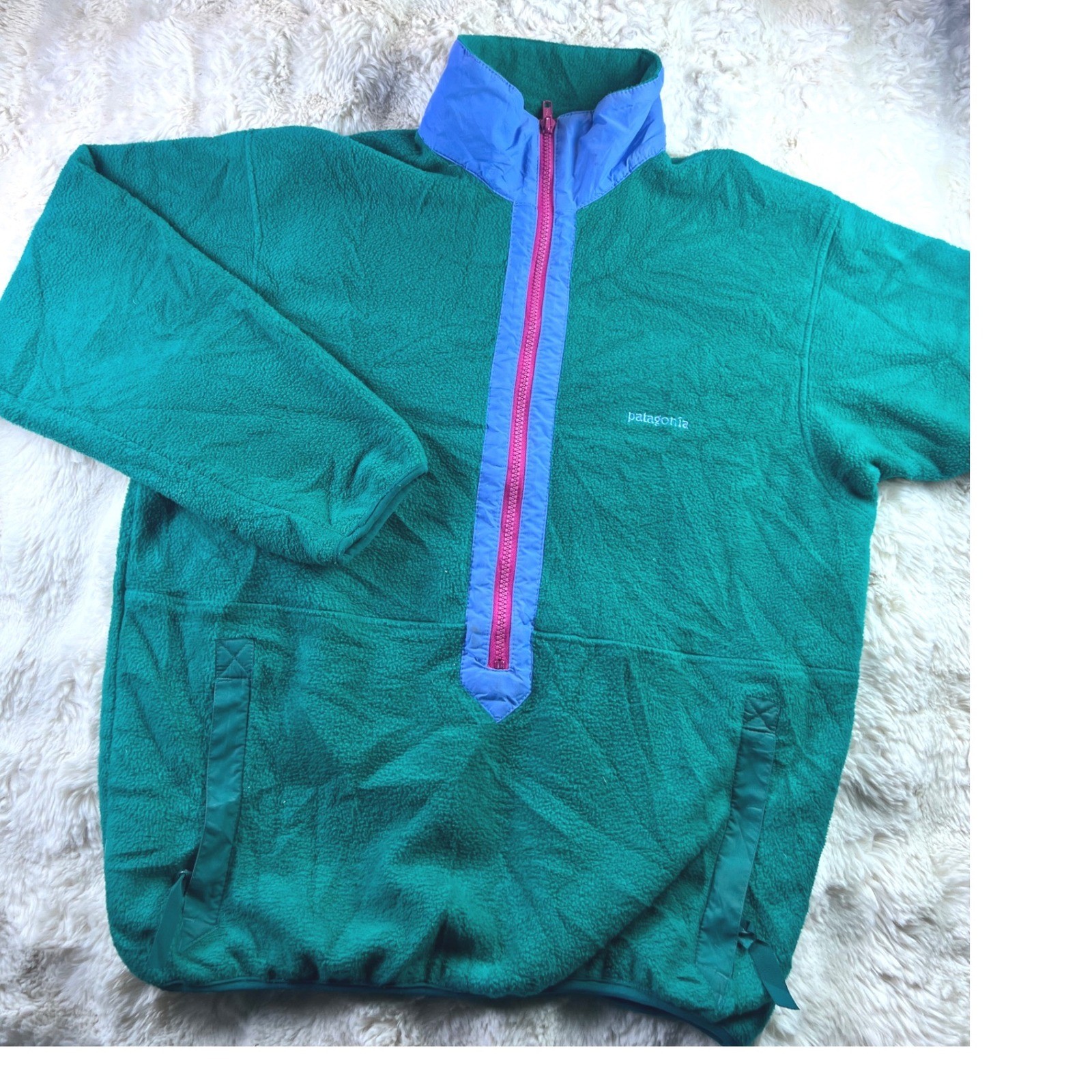 Vintage Patagonia Synchilla Fleec Pullover Teal Pink Half Zip Made in USA 12 A24 Vintage Patagonia Synchilla Fleec Pullover Teal Pink Half Zip Made in USA 12 A24