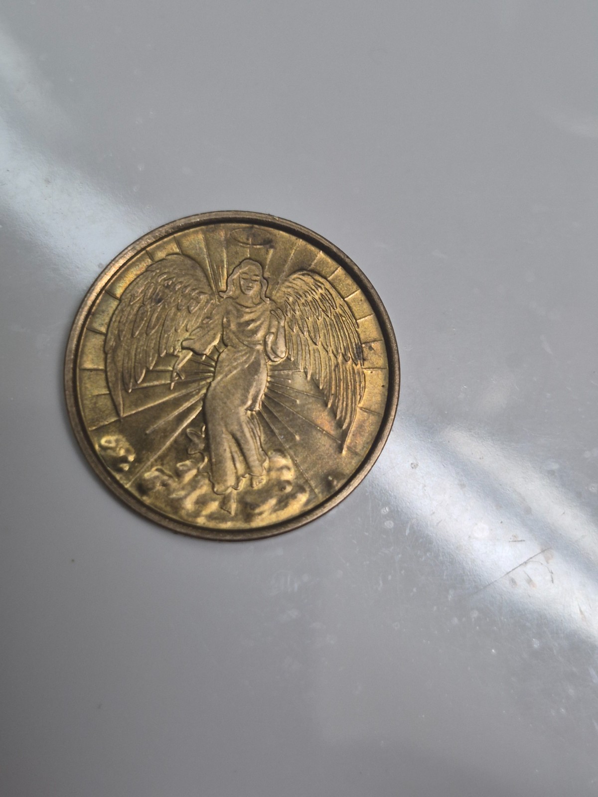 Vintage rare double sided Guardian Angel coin/gold religious prayer coin Vintage rare double sided Guardian Angel coin/gold religious prayer coin