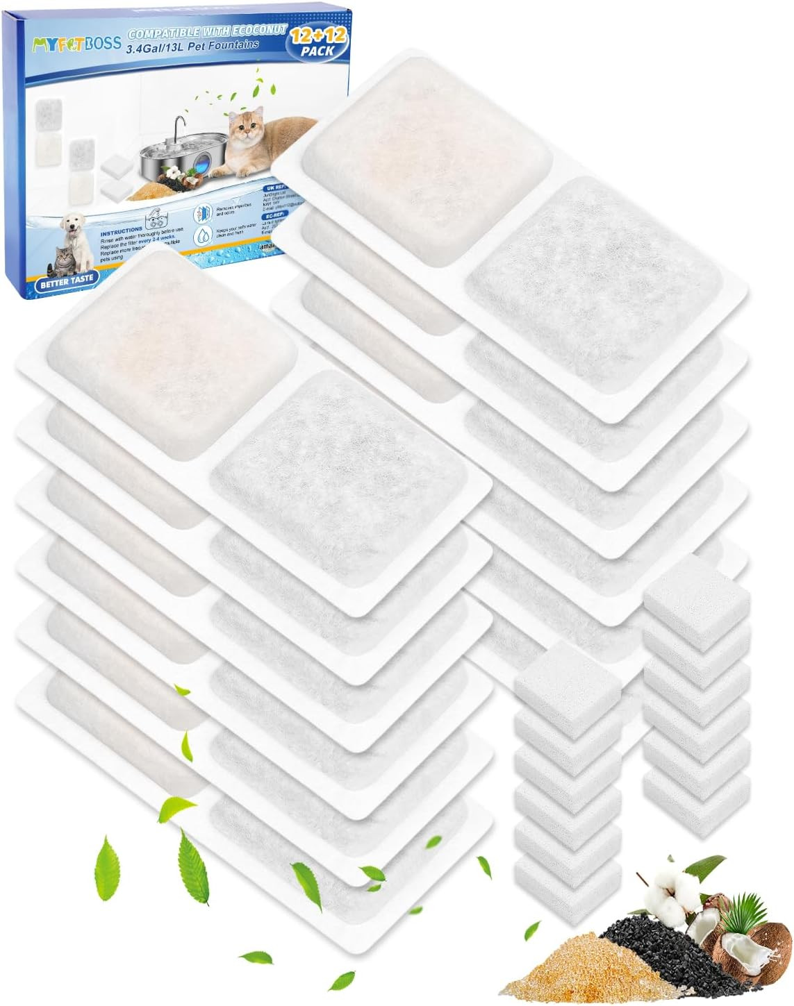 24 Dog Water Fountain Filters Compatible with ECOCONUT 3.4Gal/13L | Dog Bowl Fil