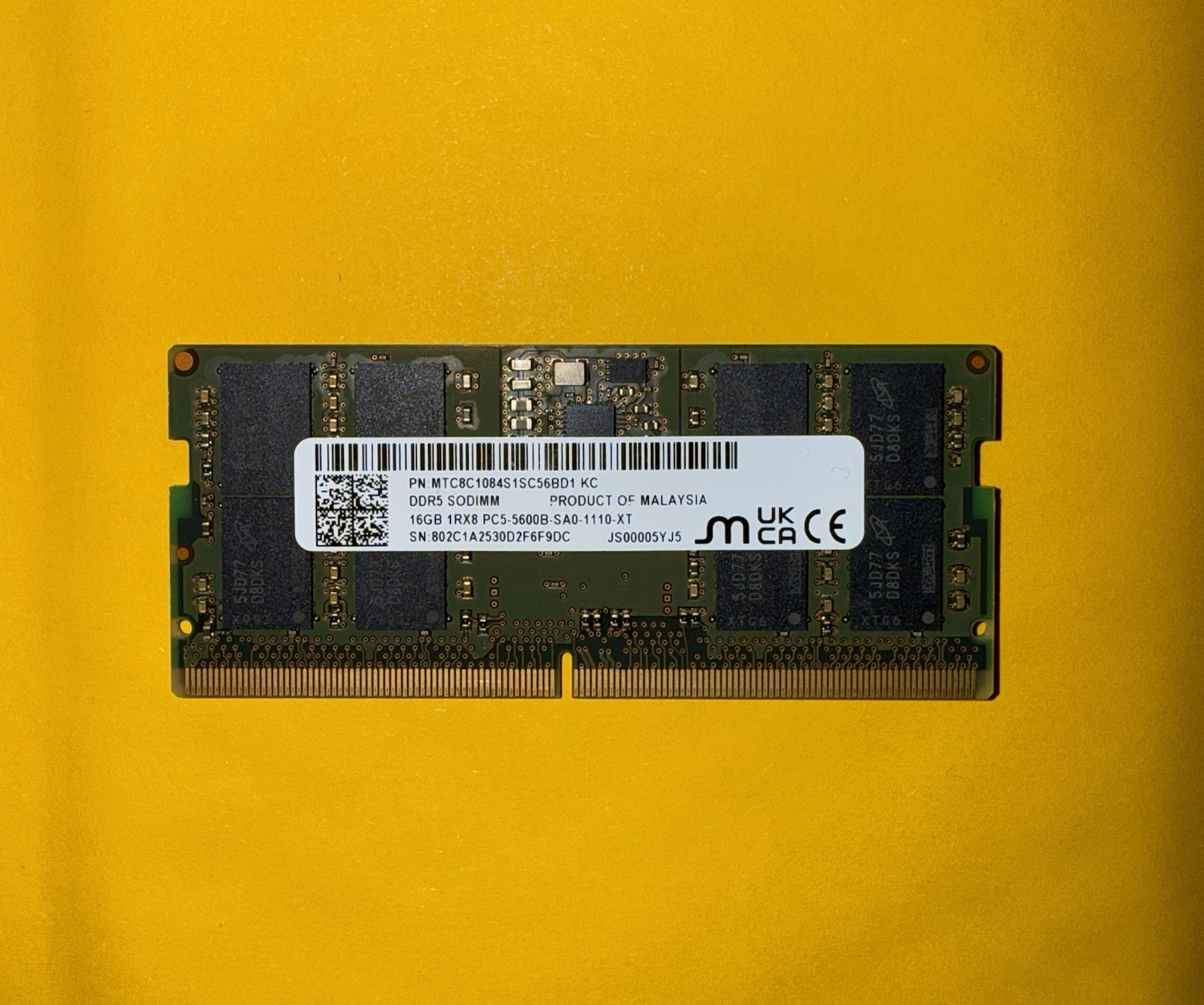 Micron 16GB DDR5 5600MHz SODIMM Laptop RAM PC5-5600B MTC8C1084S1SC56BD1