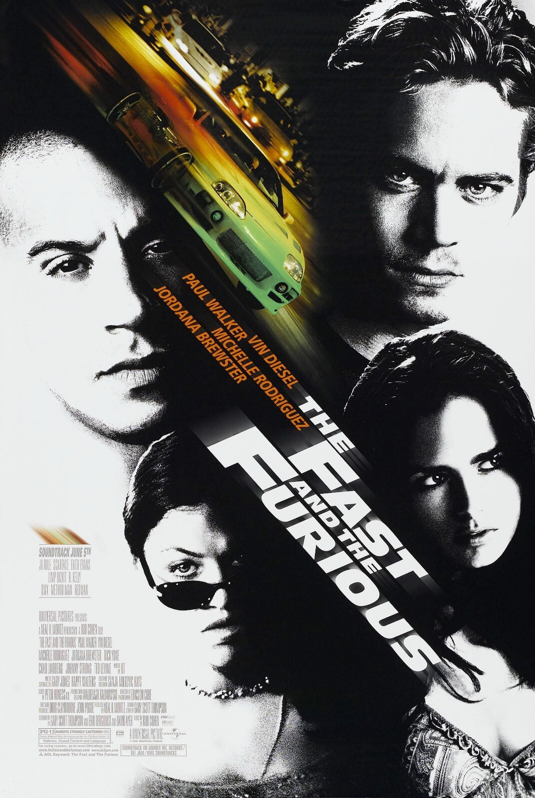 2001 The Fast And The Furious Movie Poster 11X17 Paul Walker Vin Diesel 🚓🍿