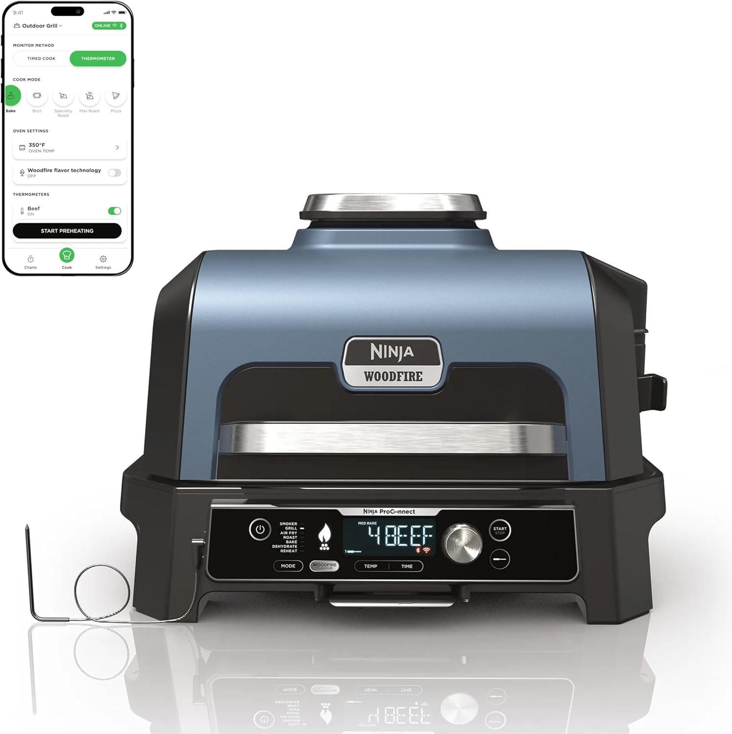 Woodfire ProConnect Premium XL BBQ Grill, 7-in-1, App Enabled, Blue | 180 sq in Woodfire ProConnect Premium XL BBQ Grill, 7-in-1, App Enabled, Blue | 180 sq in