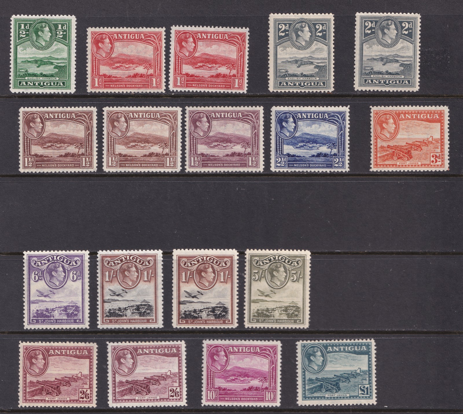 Antigua Stamps 1938-1951 Set SG98/109;99a;100a;b;101a;105a;106a MH CV £270 B Antigua Stamps 1938-1951 Set SG98/109;99a;100a;b;101a;105a;106a MH CV £270 B