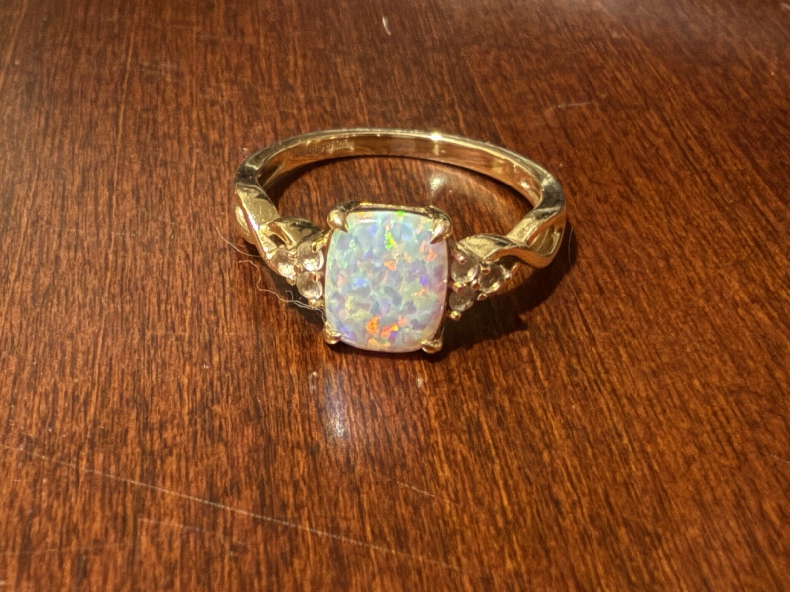 Bellarri 10K Yellow Gold Cushion-Cut Opal Accent Ring - Size 8