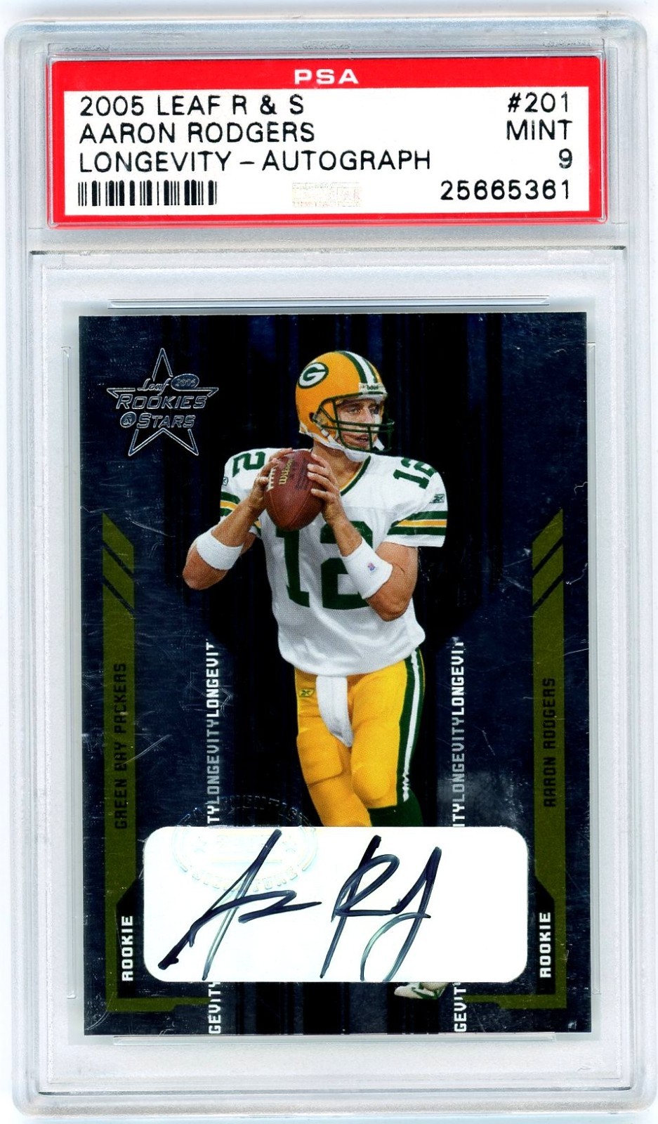 2005 Leaf Rookies & Stars Aaron Rodgers Longevity Rookie Card RC Auto /50 PSA 9